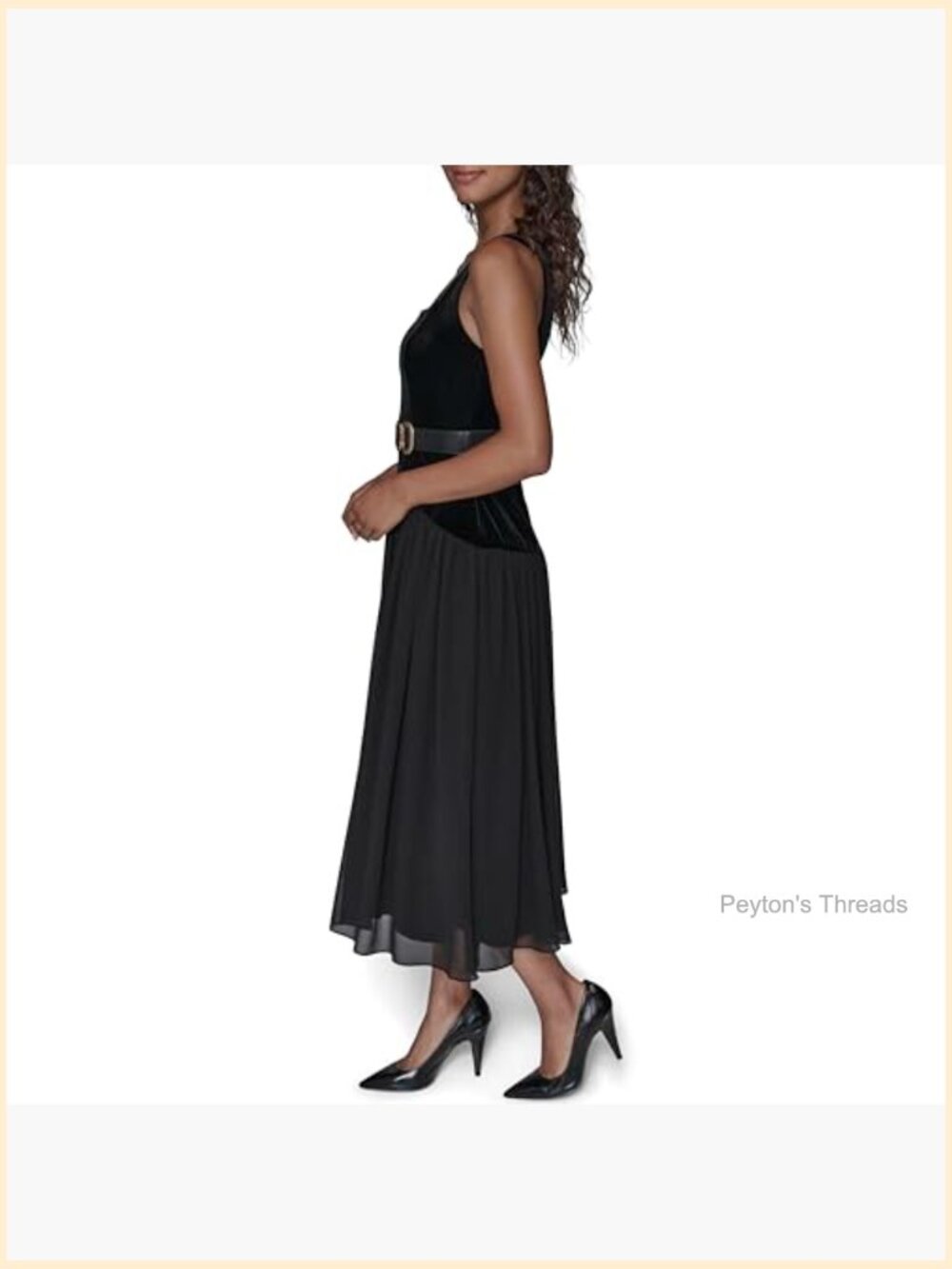 V-Neck Short Sleeve Stretch Velvet Midi Dress with Novelty Belt - Picture 4 of 5